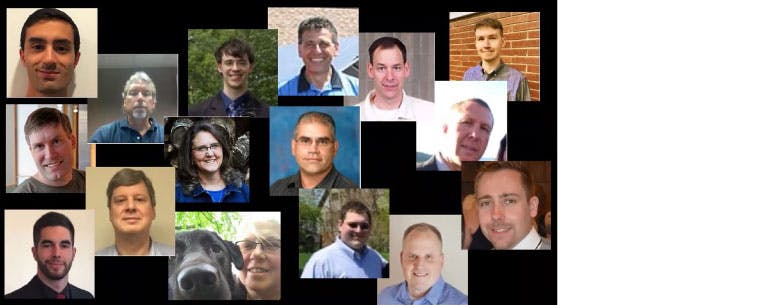 A photo collage of headshot of the several IBM volunteers