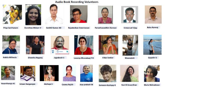 Multiple headshot pictures of the women and men volunteers for the audiobooks projects