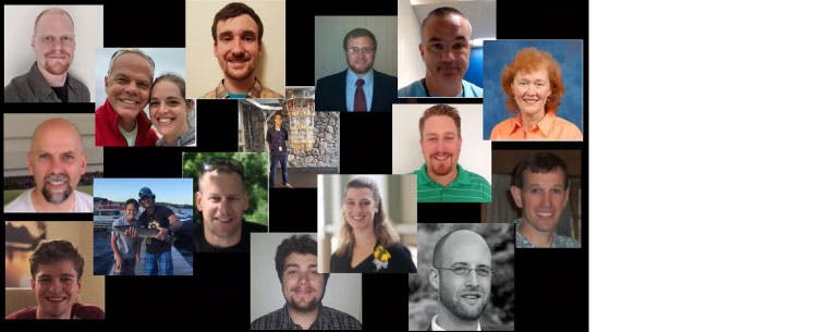 A photo collage of headshot of the several IBM volunteers