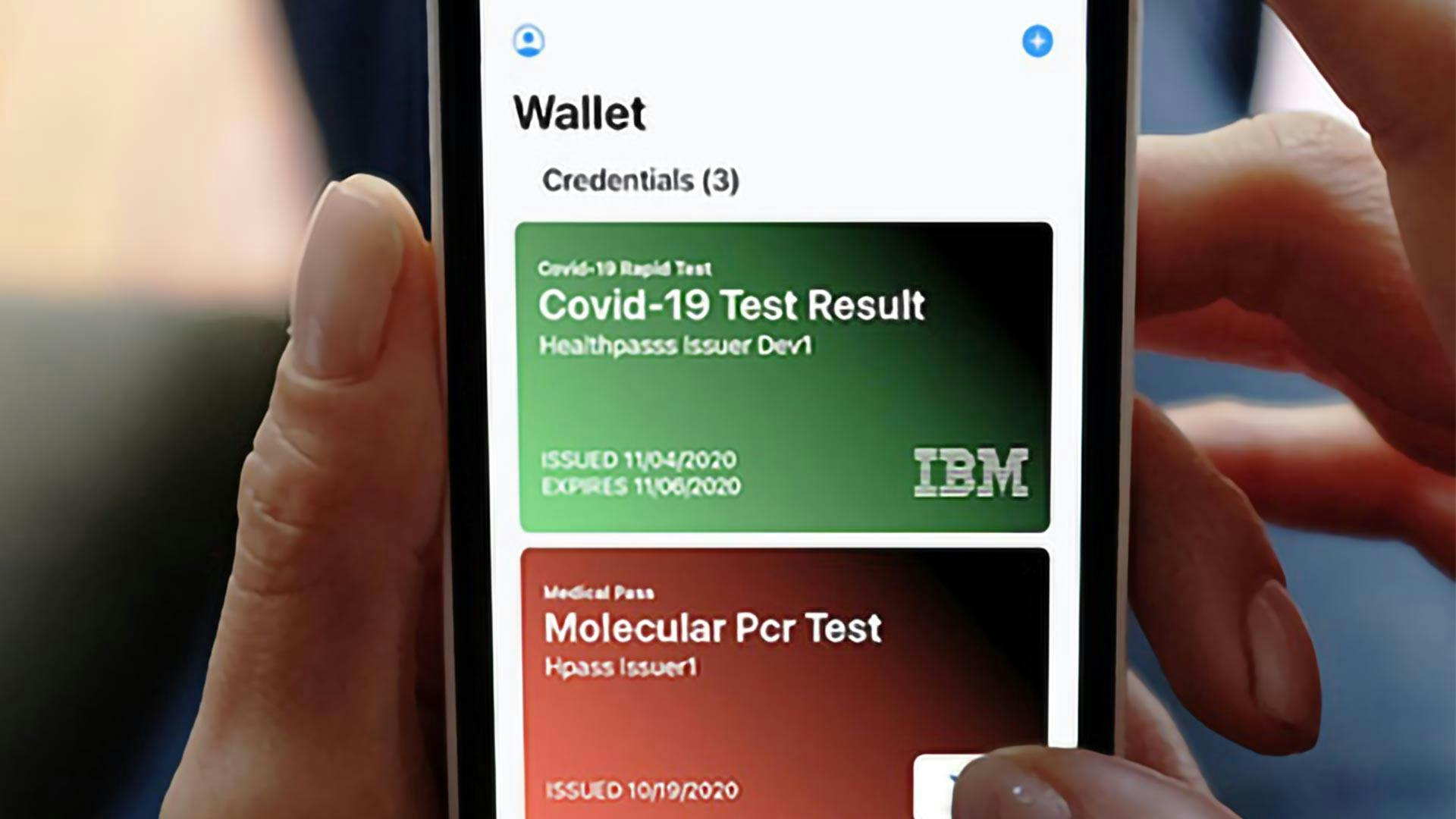 Mobile interface showing the COVID-19 health pass app