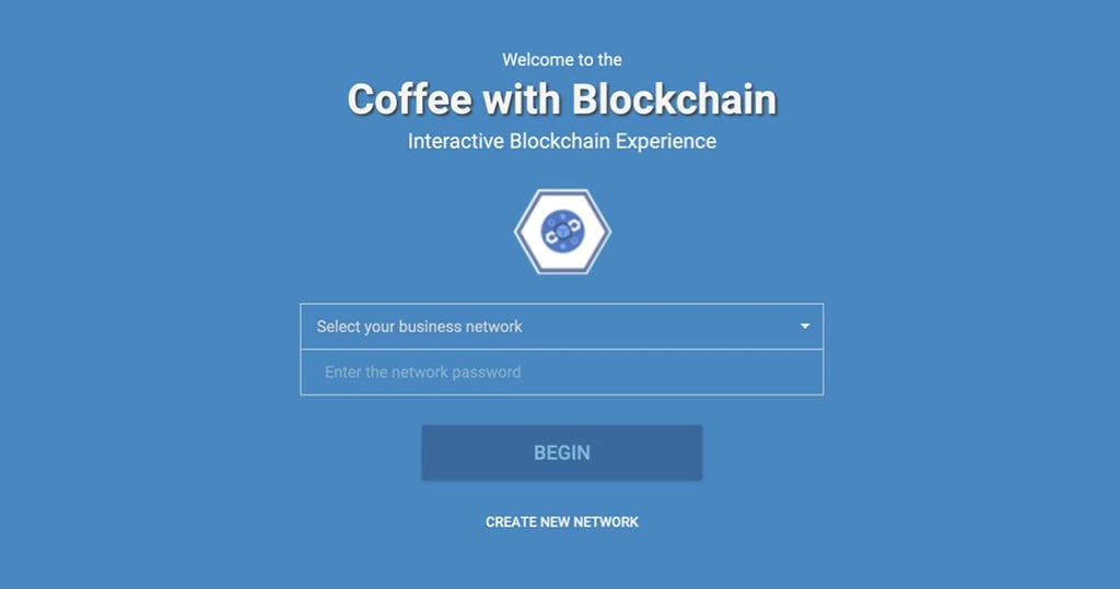 Login page for the Coffee Trading Console; ensure you scroll down to reveal the "Create New Network" button.