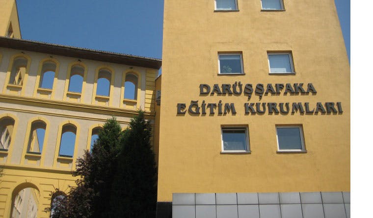 Facade of the school with the name on it, Darüşşafaka