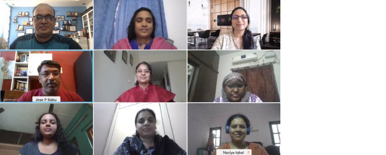 A screenshot from a Webex meeting showing nine windows of individual volunteers