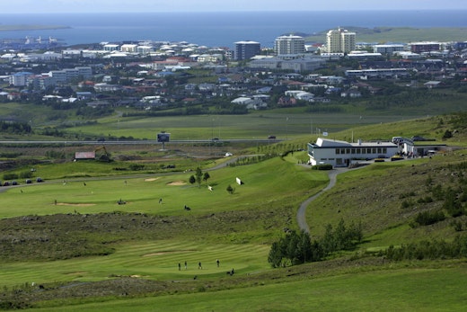 Golfklúbbur Reykjavíkur. Horft yfir völlinn og klúbbhúsið.