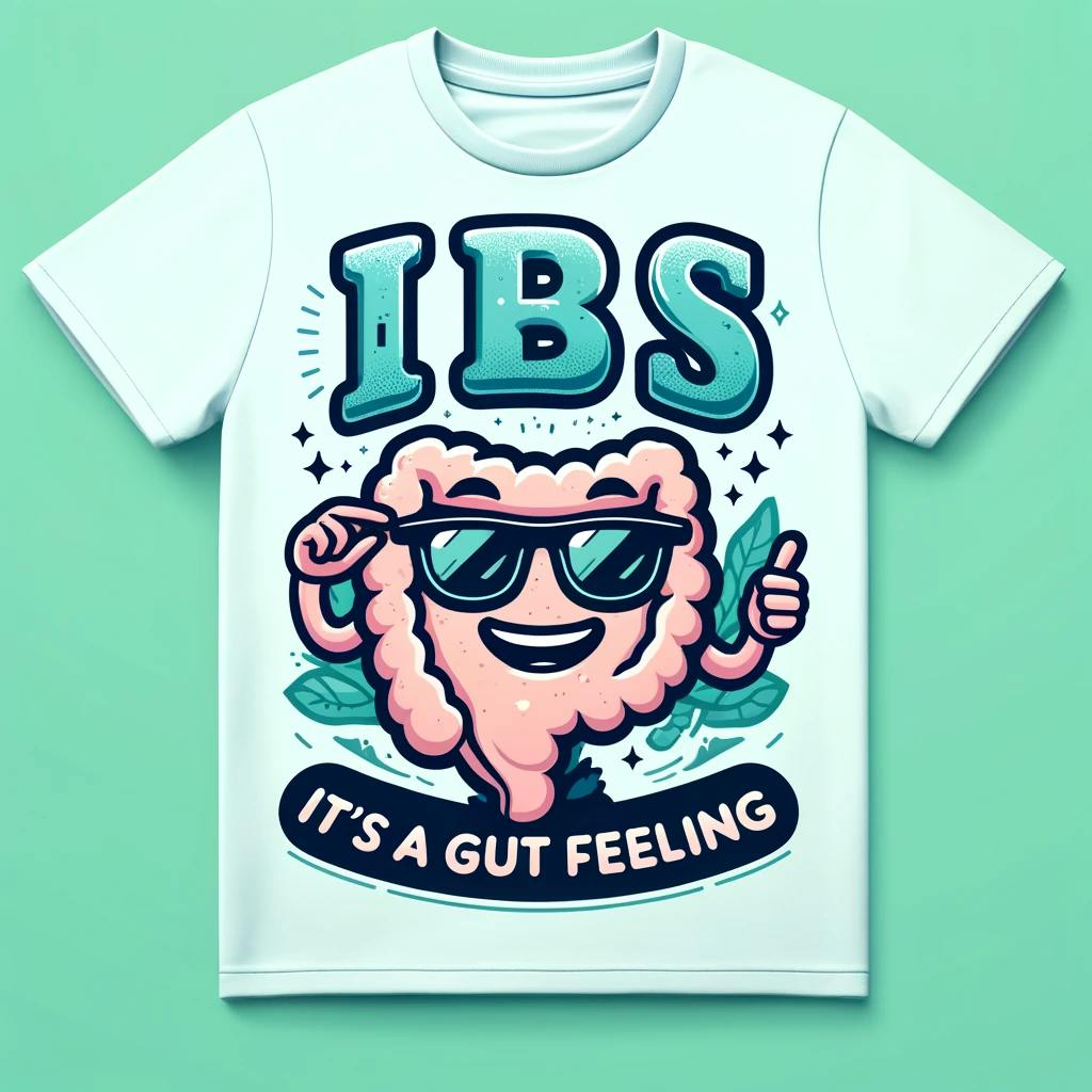 IBS Shirt saying IBS, Its a guy feeling with a stomach with sun glasses