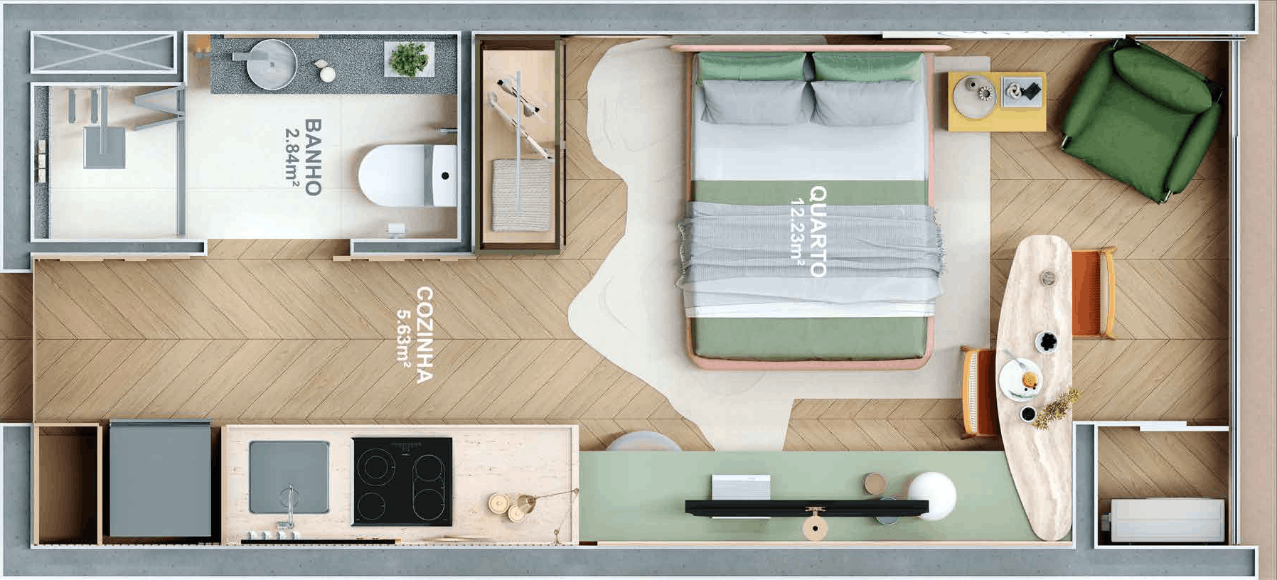 Studio 24m² Planta estendida