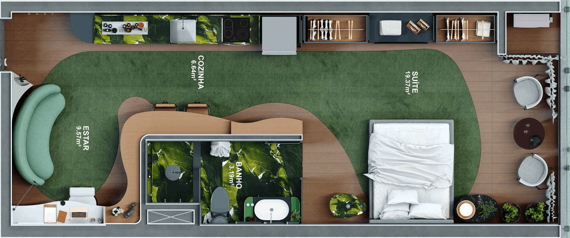 Studio 35m² Planta estendida