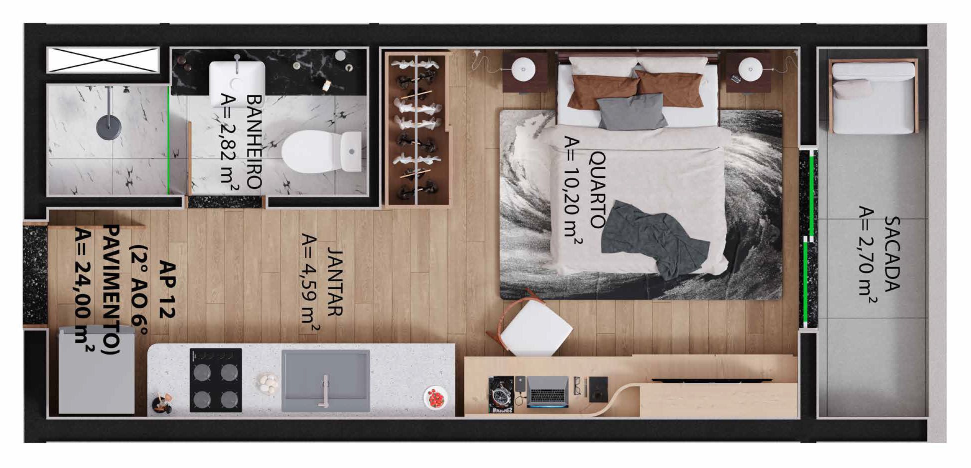 Studio 24m² Com sacada