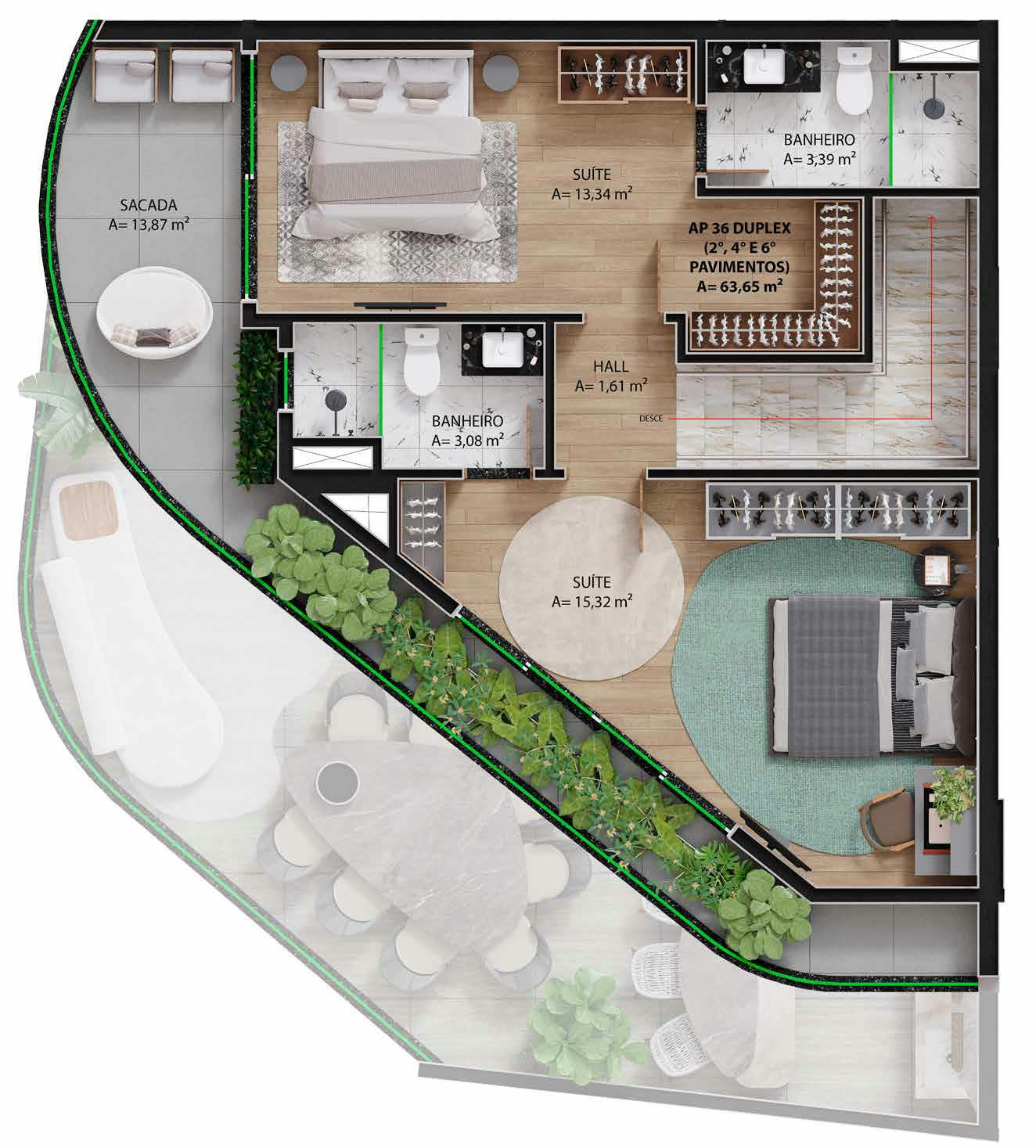 Apto duplex 149m² Piso Superior