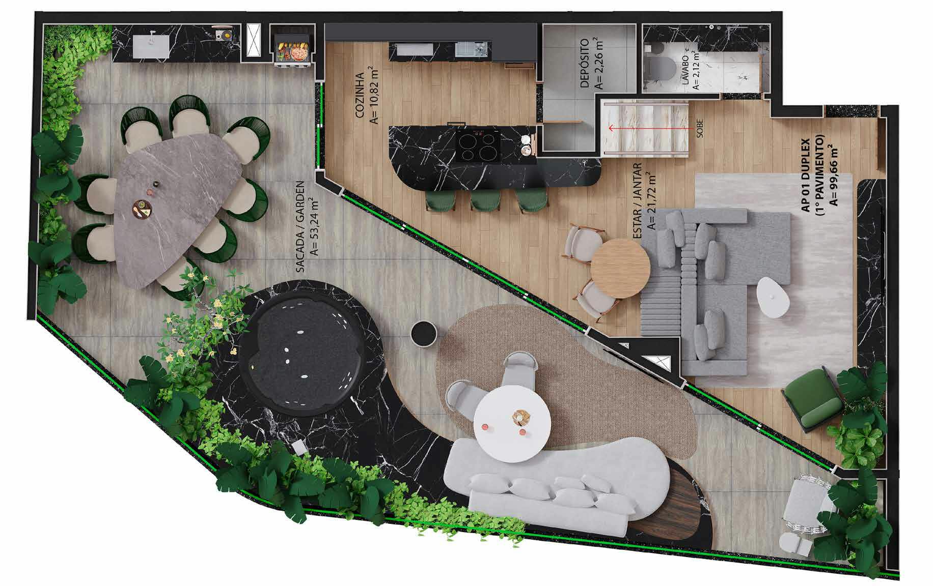 Apto duplex 161m² Piso Inferior