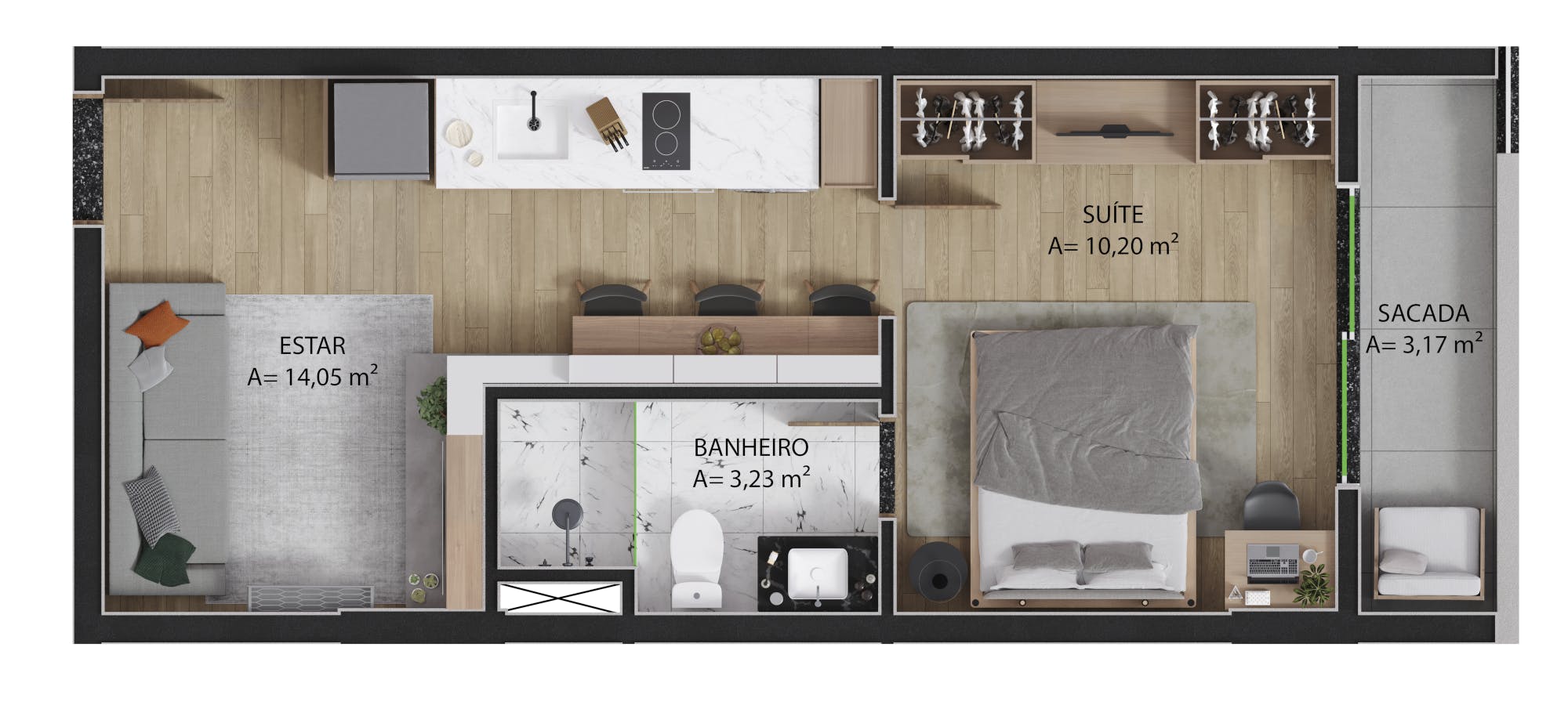 Apto 35m² Com sacada