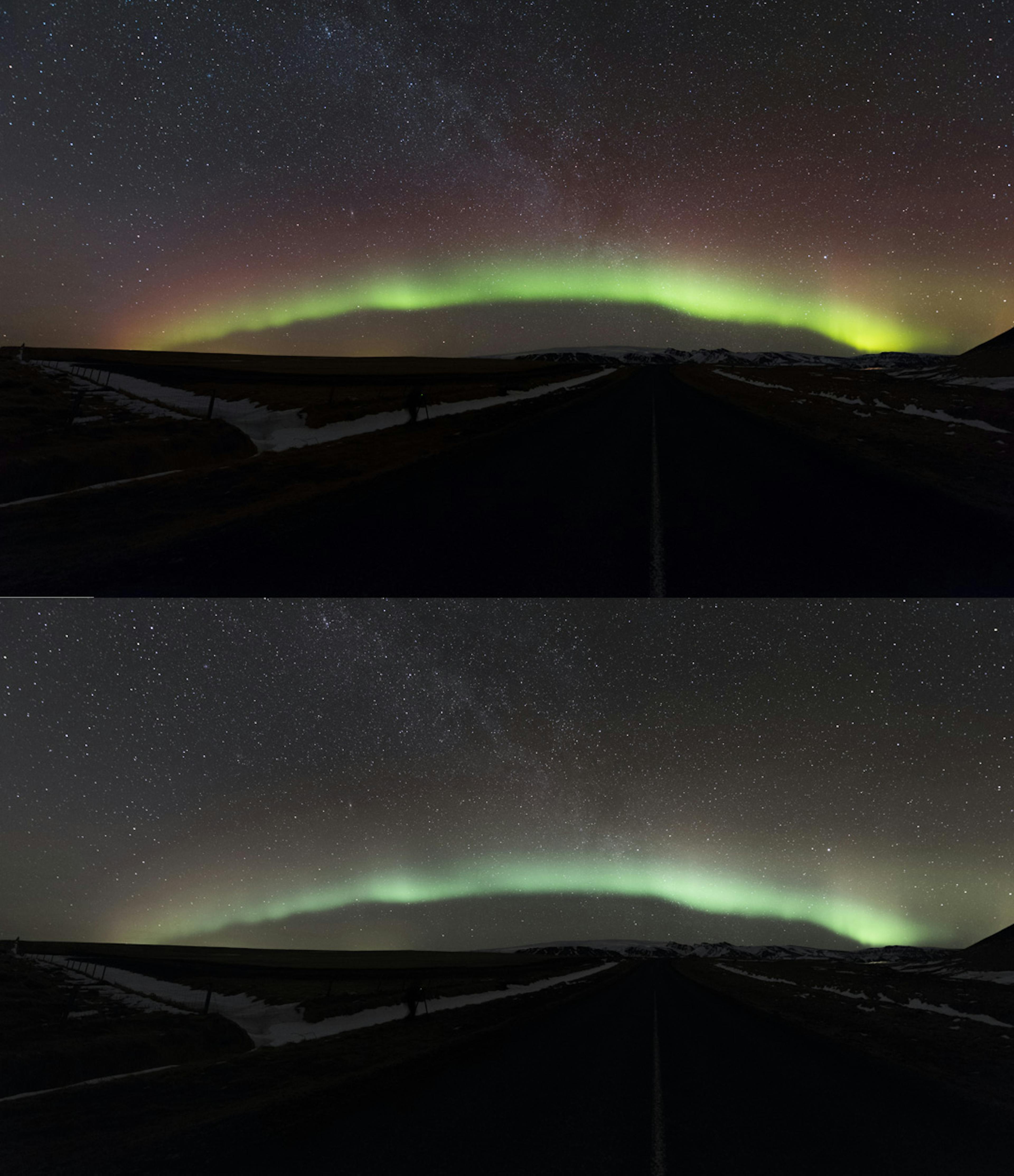 Aurora - eye vs camera. Credit: Iceland at Night