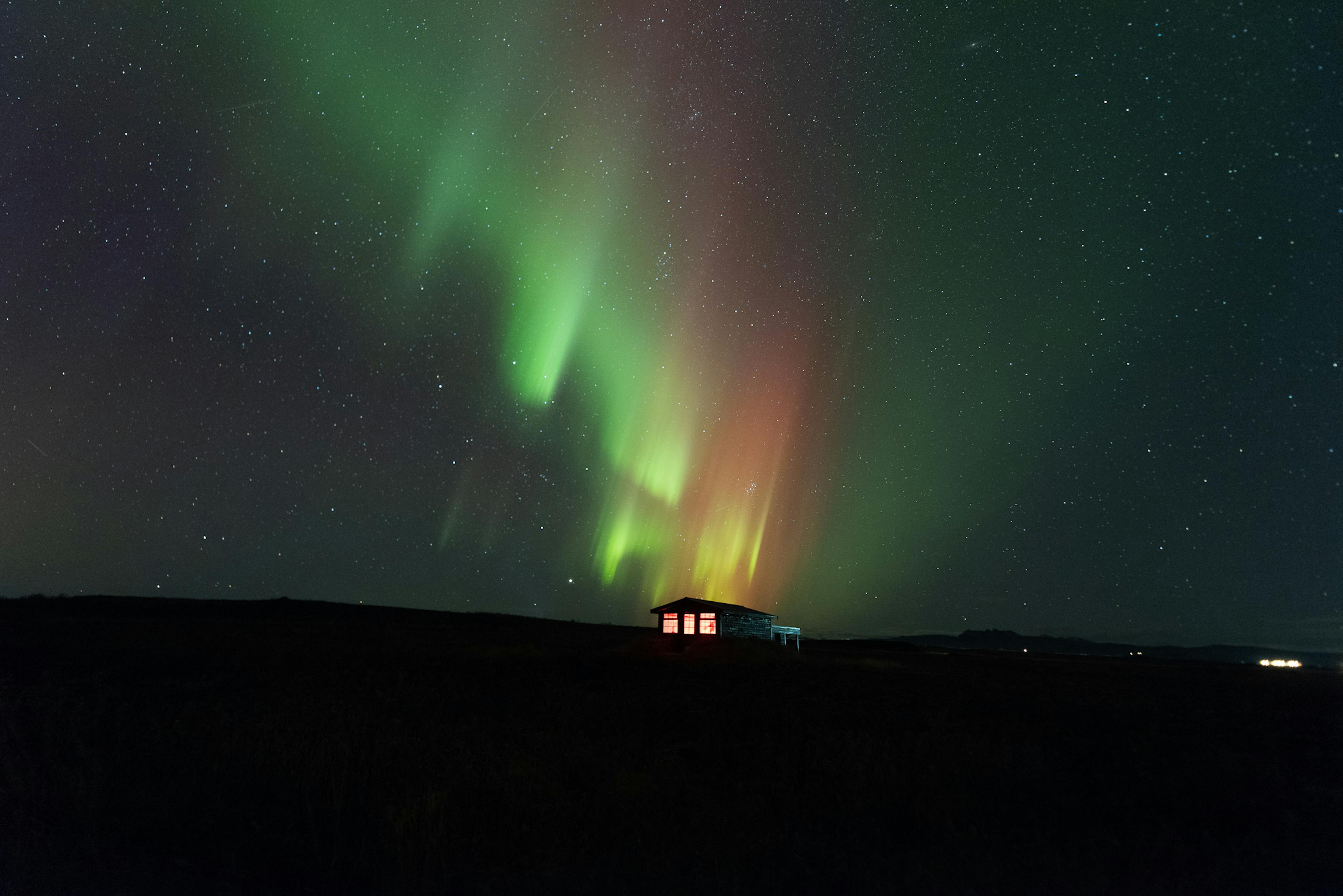 Beautiful burst of aurora on a night when the global Kp value was low. Credit: Sævar Helgi Bragason