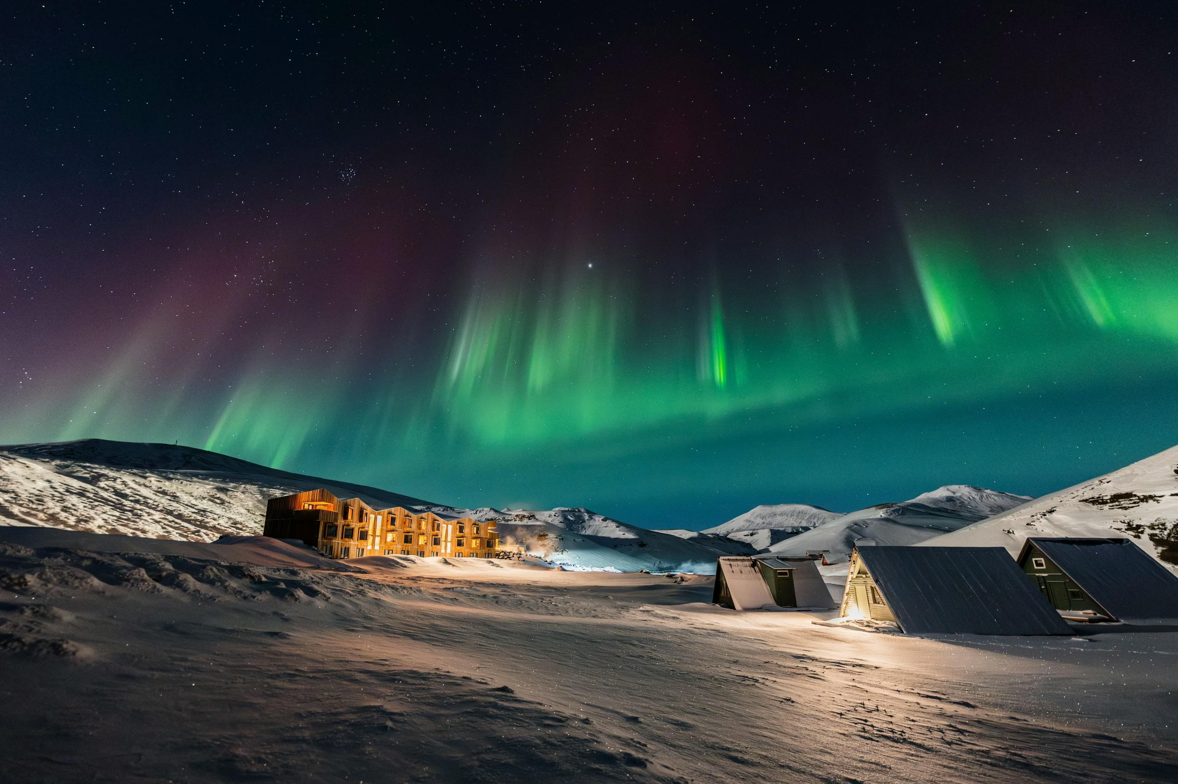 Northern Lights over Highland Base Kerlingarfjöll. 