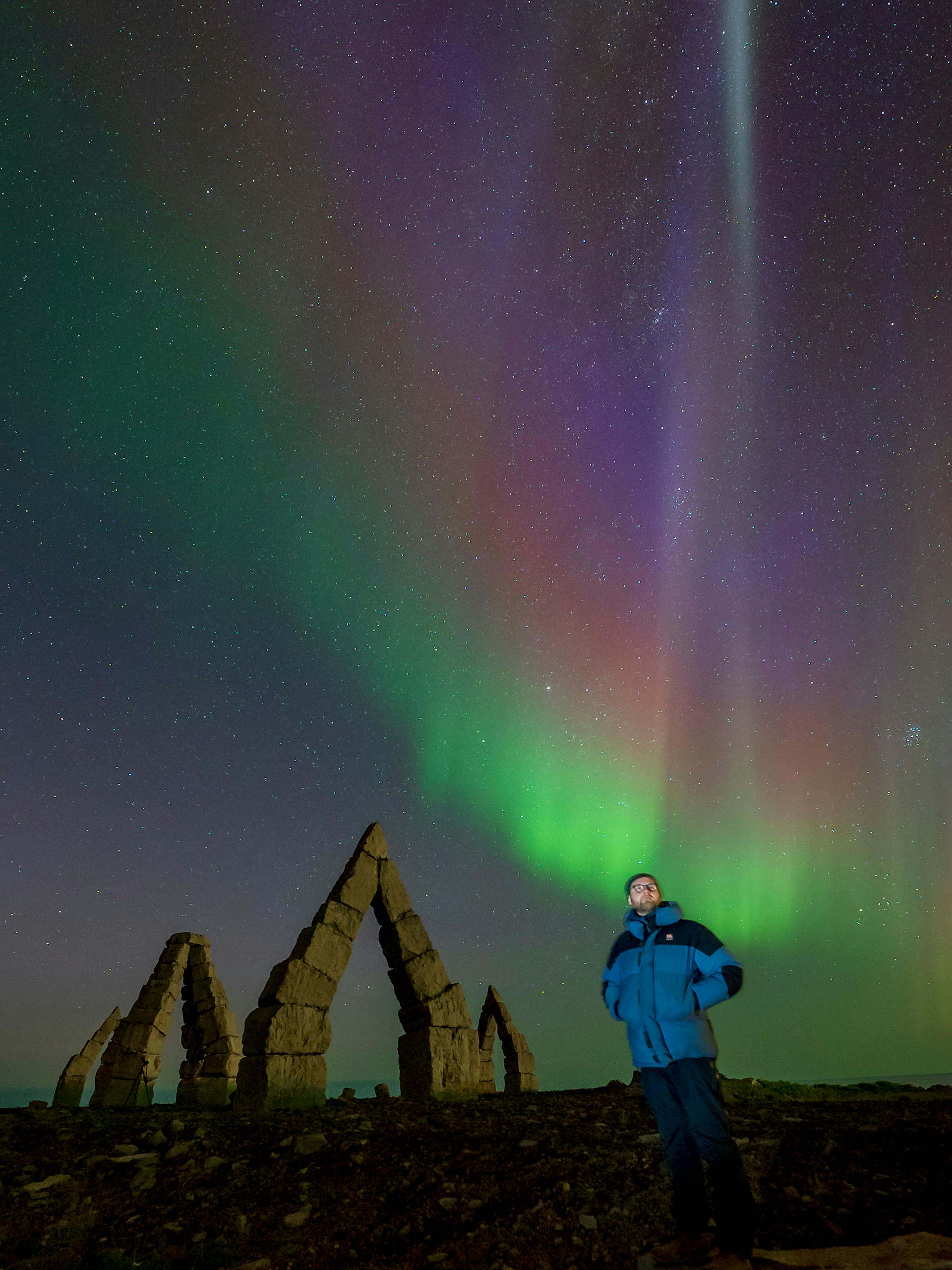 Watching the Northern Lights over the Arctic Henge in north Iceland. Credit: Babak Tafreshi