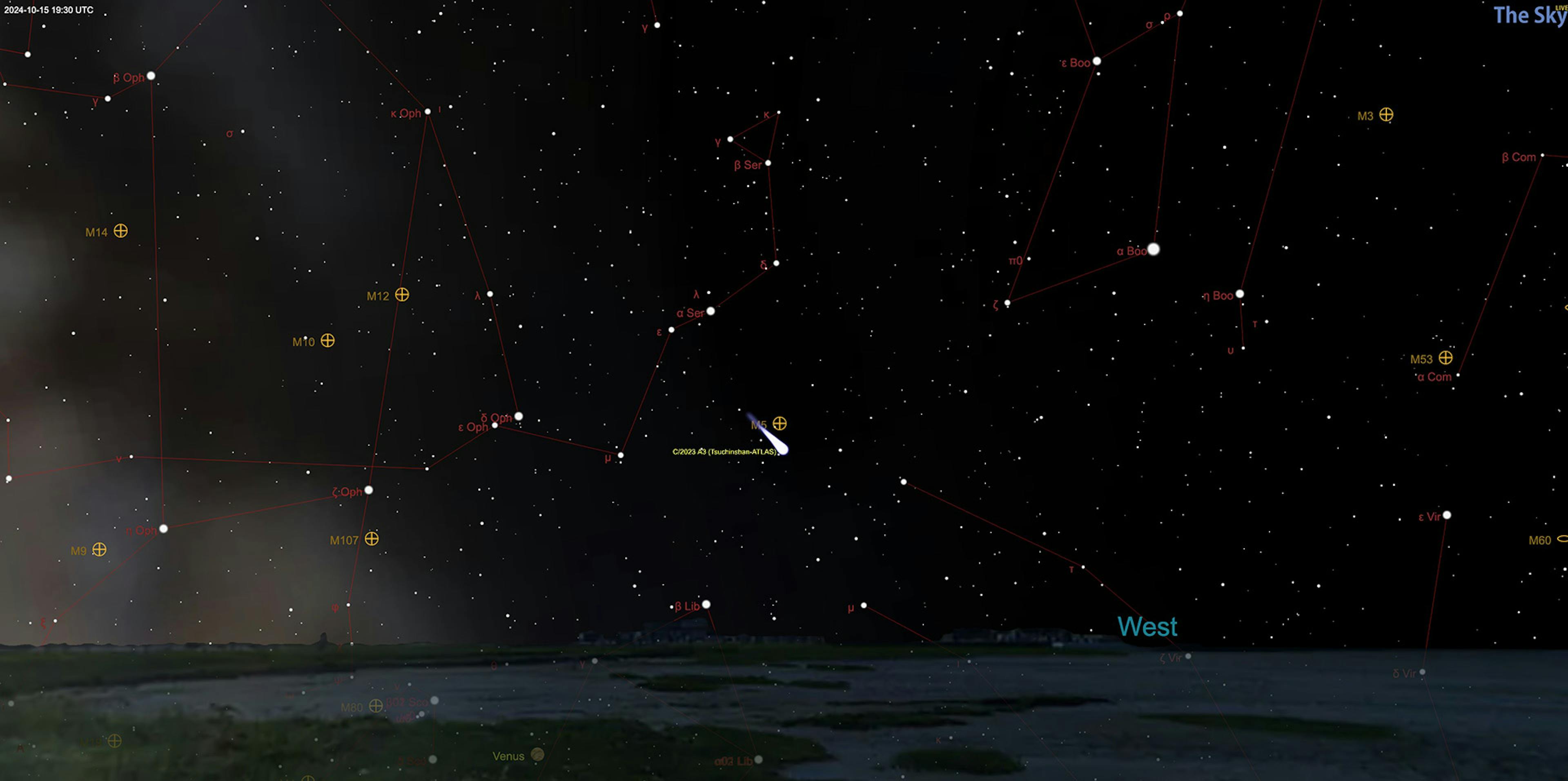 Comet Tsuchinshan-ATLAS October 15, 2024. Credit: TheSkyLive.com