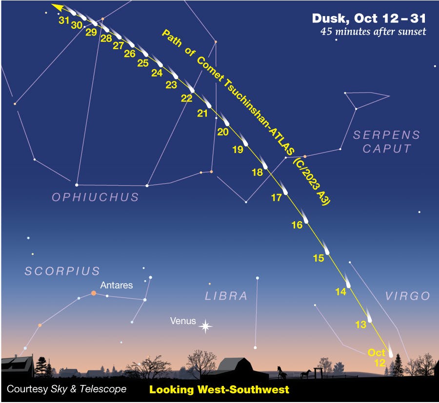 Comet Tsuchinshan-ATLAS map. Credit: Sky & Telescope
