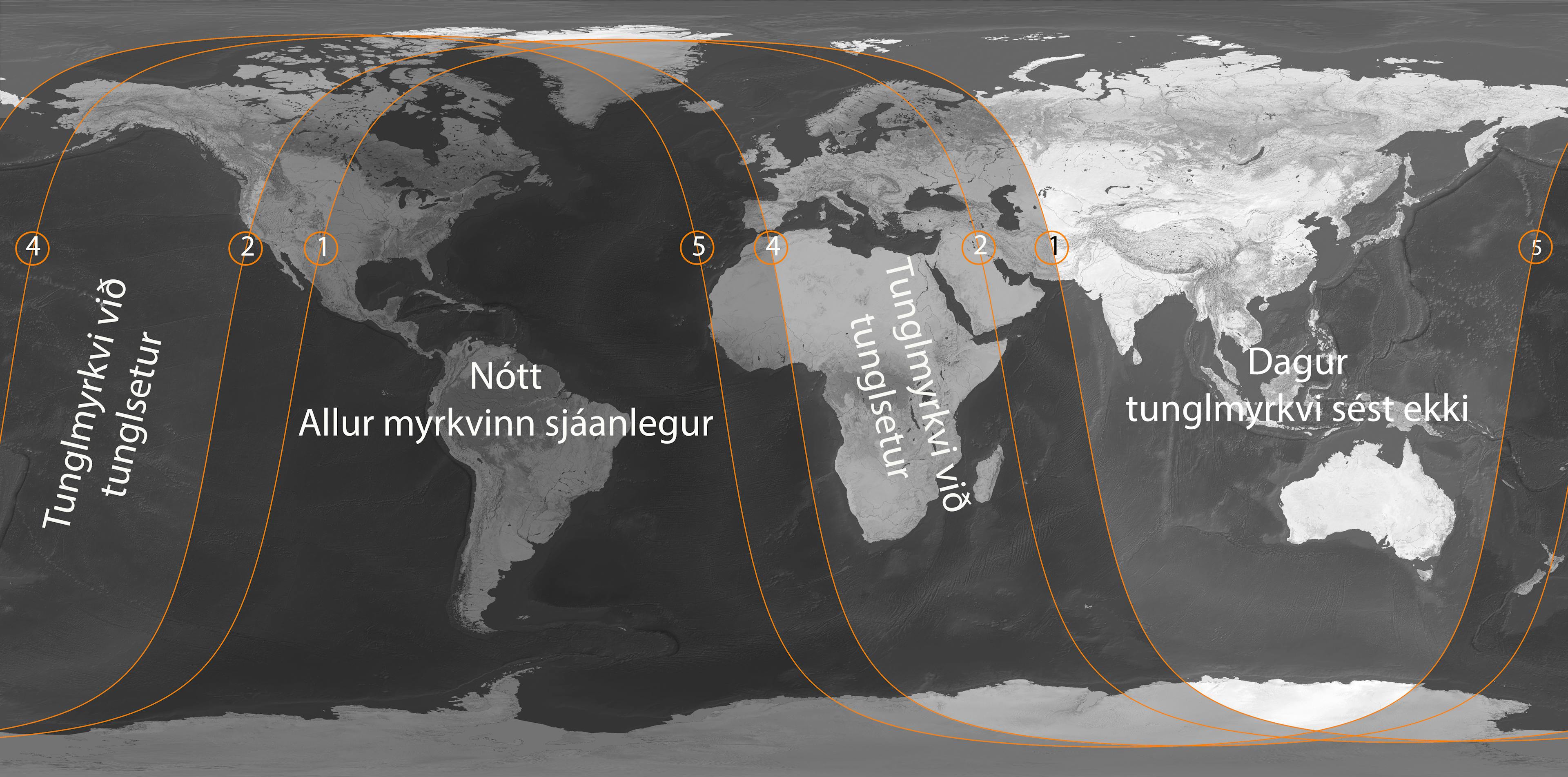 Sýnileikakort af deildarmyrkva á tungli 28. ágúst 2026