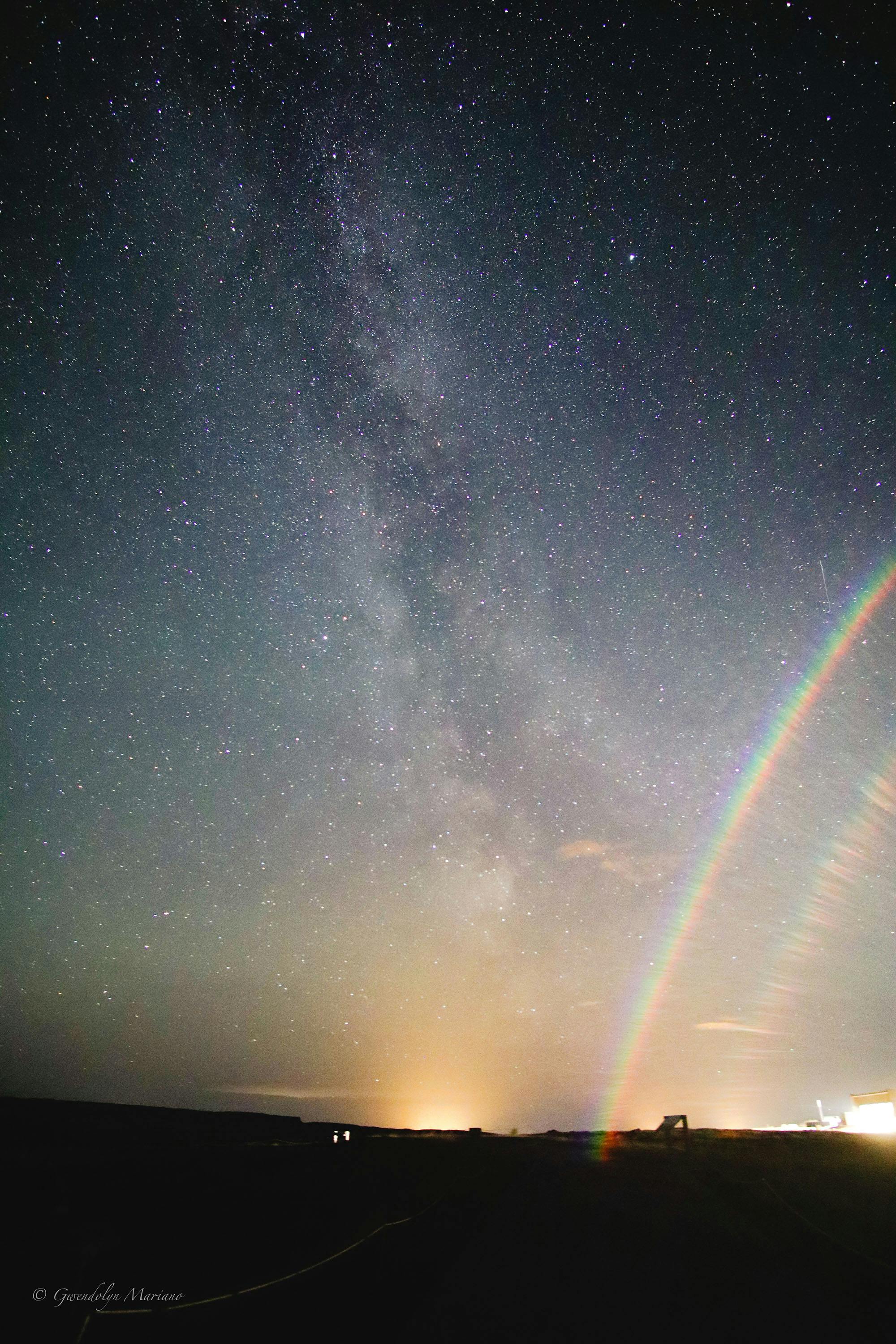 Milky Way and a lunar rainbow at night from the spray of Gullfoss waterfall in September 2025. Credit: Gwen Mariano