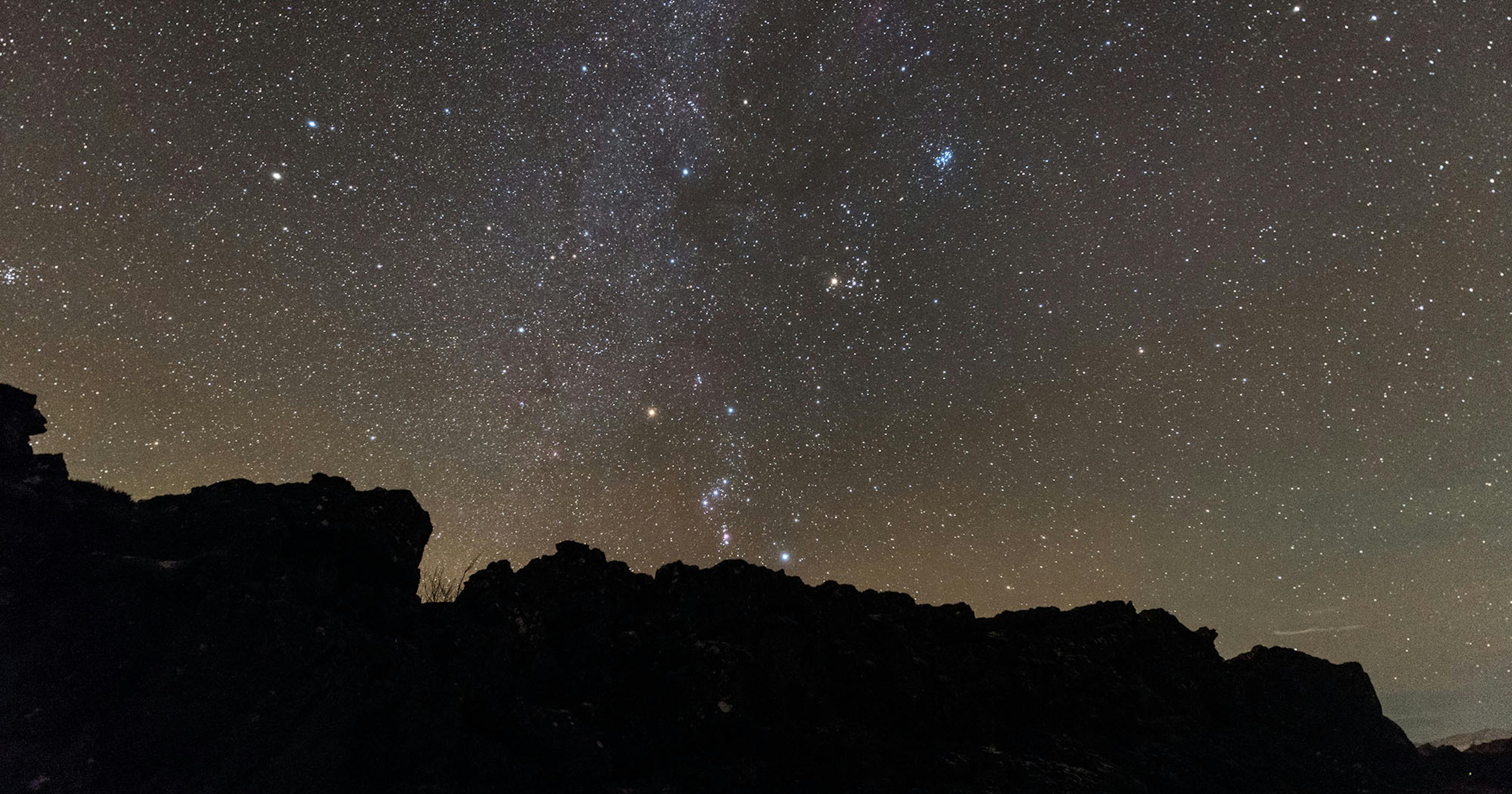 Winter constellations of the Milky Way over Þingvellir national park. 