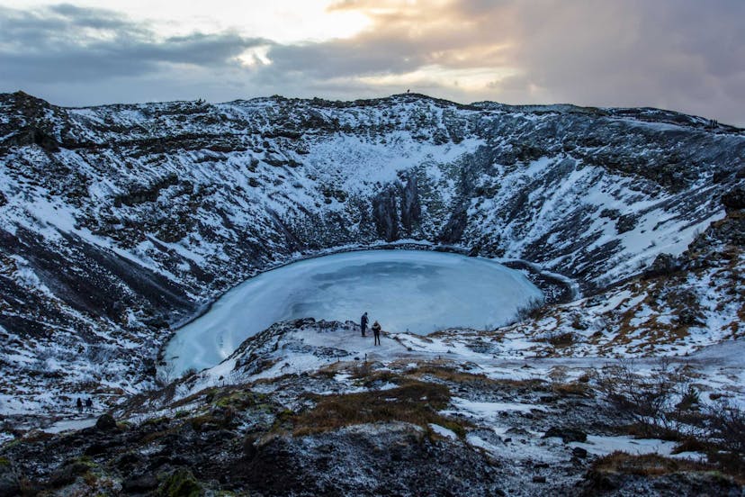 kerið crater lake snowy