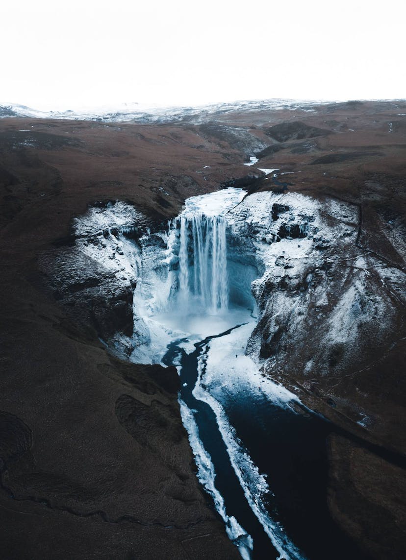 Skogafoss winter snow ice