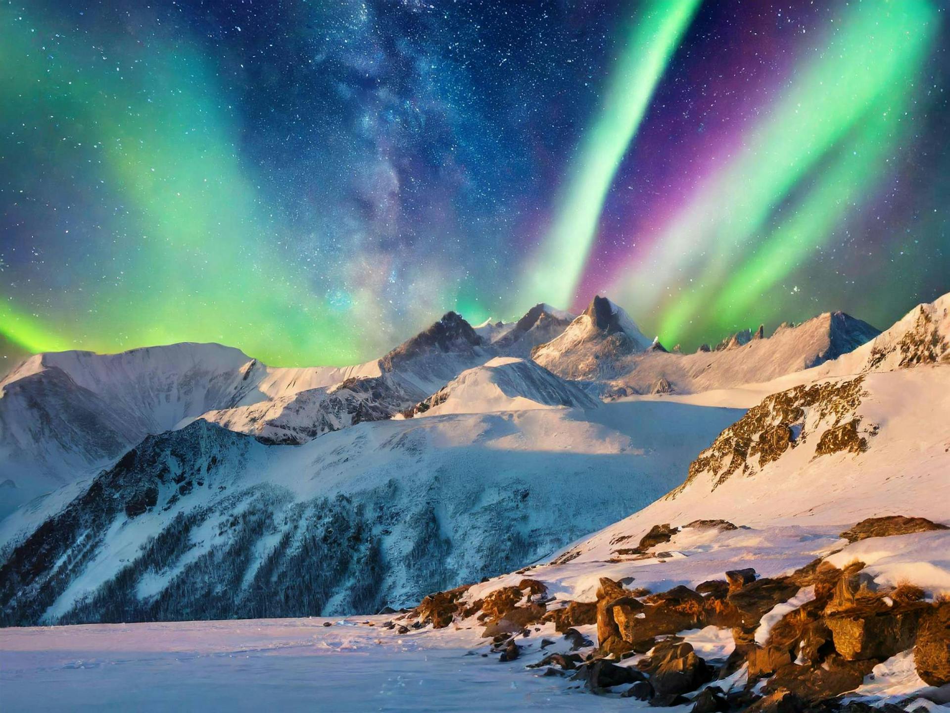 northern lights above mountains in iceland