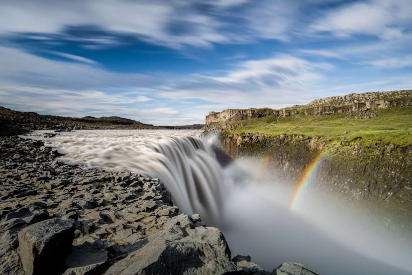 gullfoss waterfall iceland with rainbow