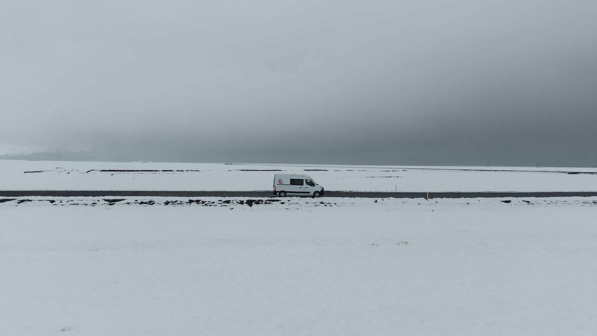 iceland campervan driving through snow