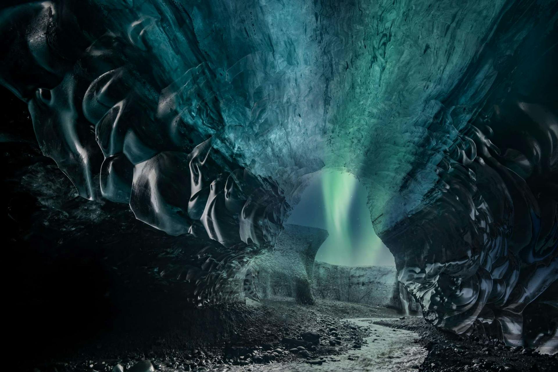 Inside Ice cave tunnel Glacier hike 