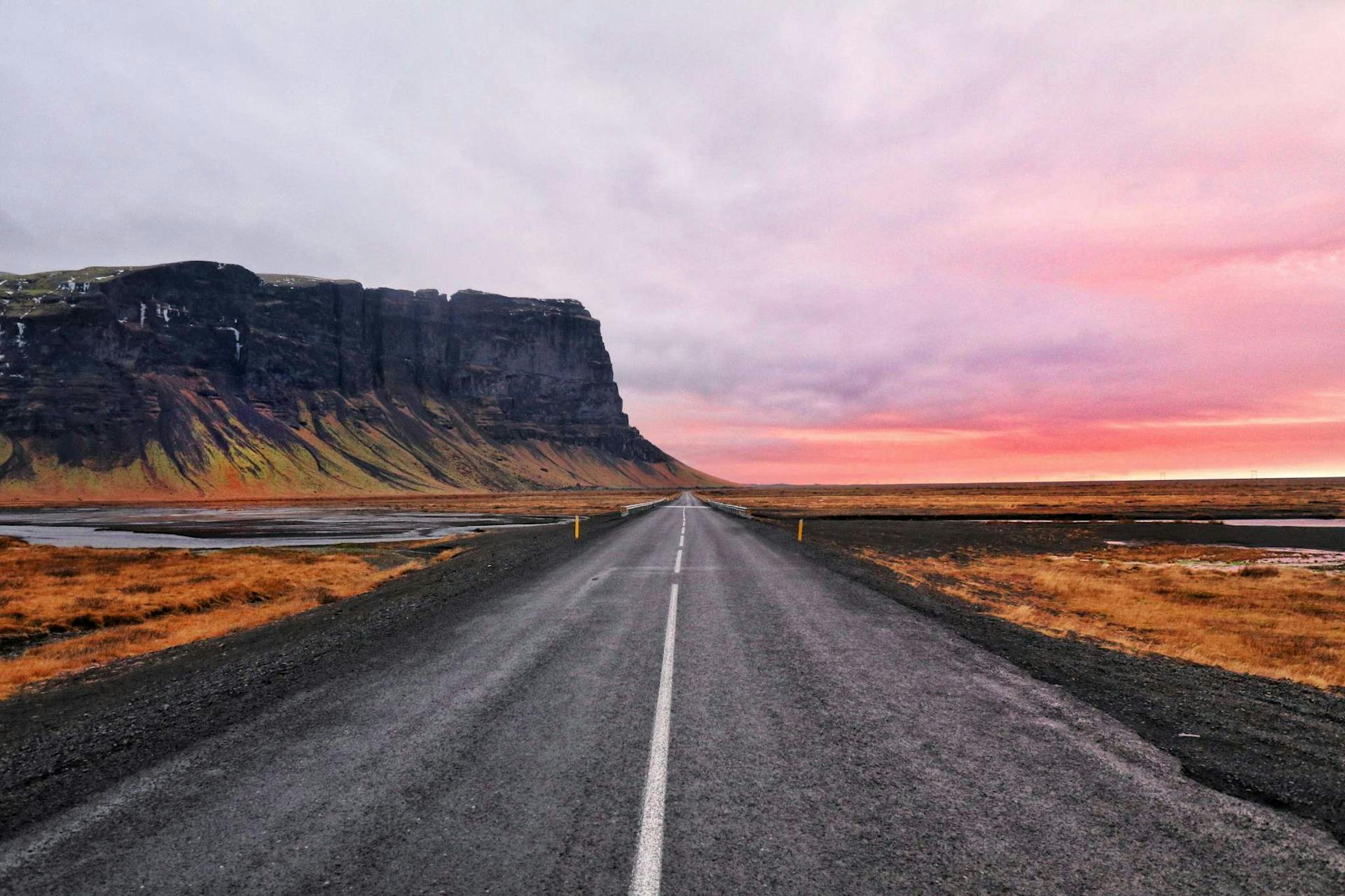 Iceland's Ring road at sunset