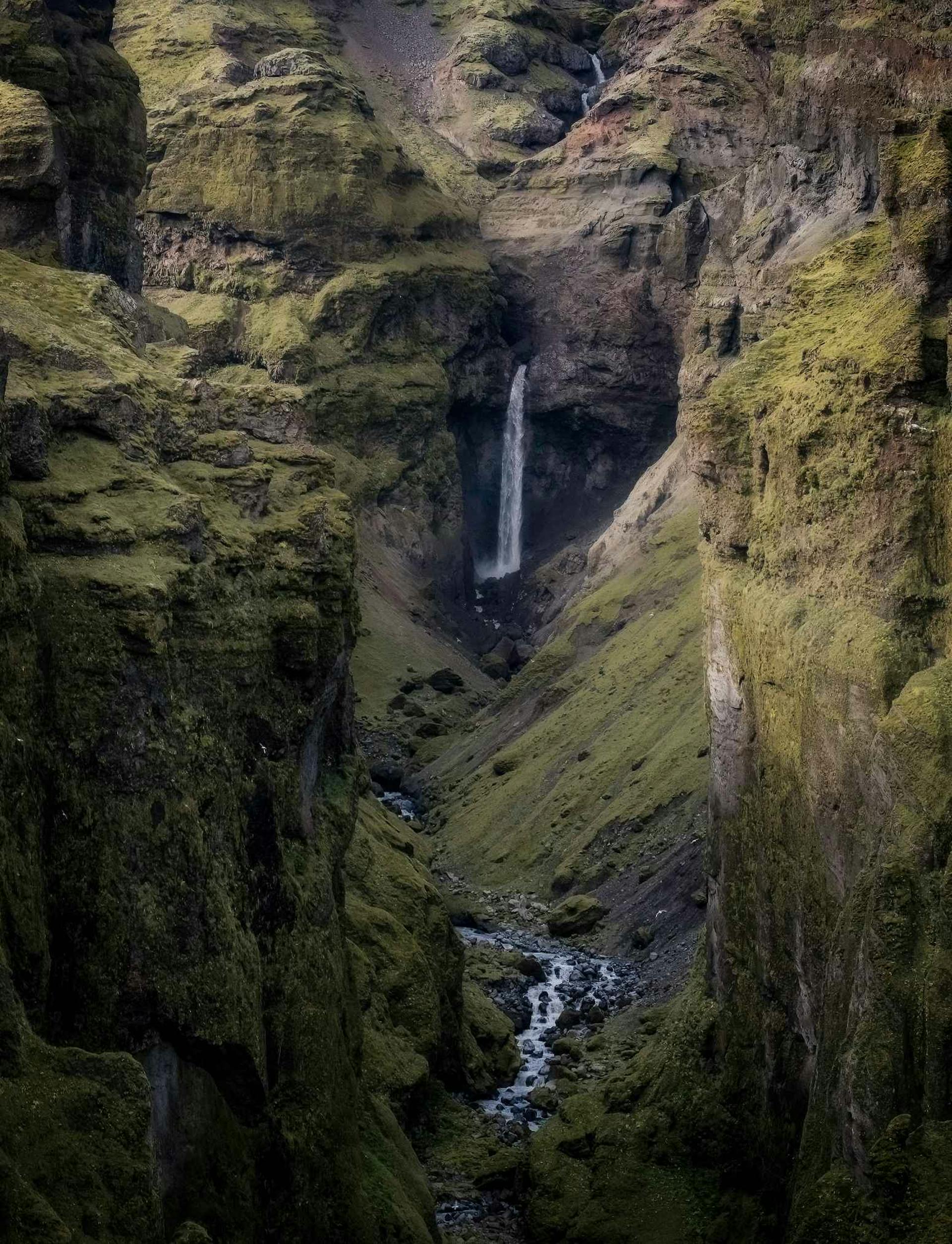 Iceland's beautiful scenery with mountains and waterfall