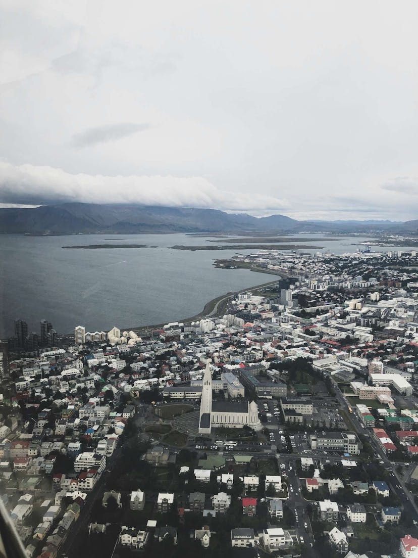 Aerial view of Reykjavík with Hallgrimskirkja church