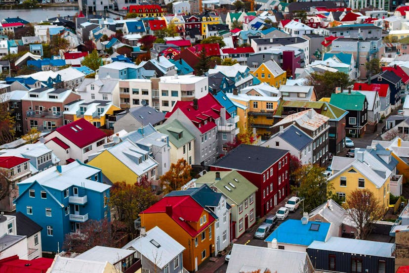 iceland colourful houses from above