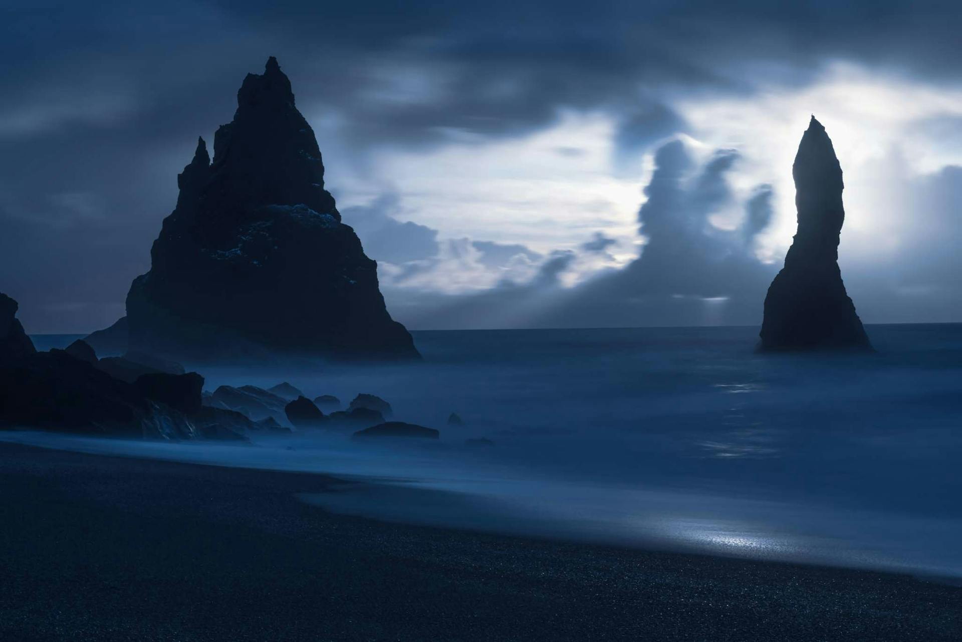 Reynisdrangar cliffs in darkness