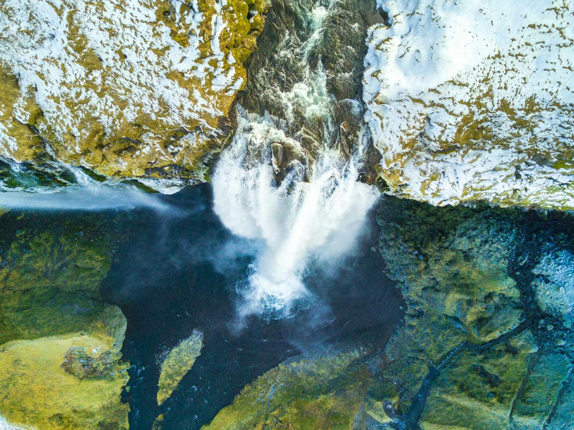 iceland waterfall from above