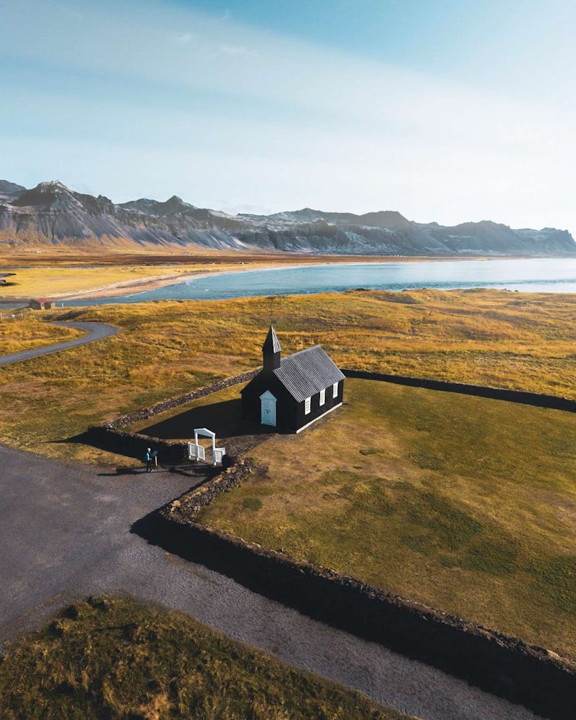 Icelandic church surrounded by nature