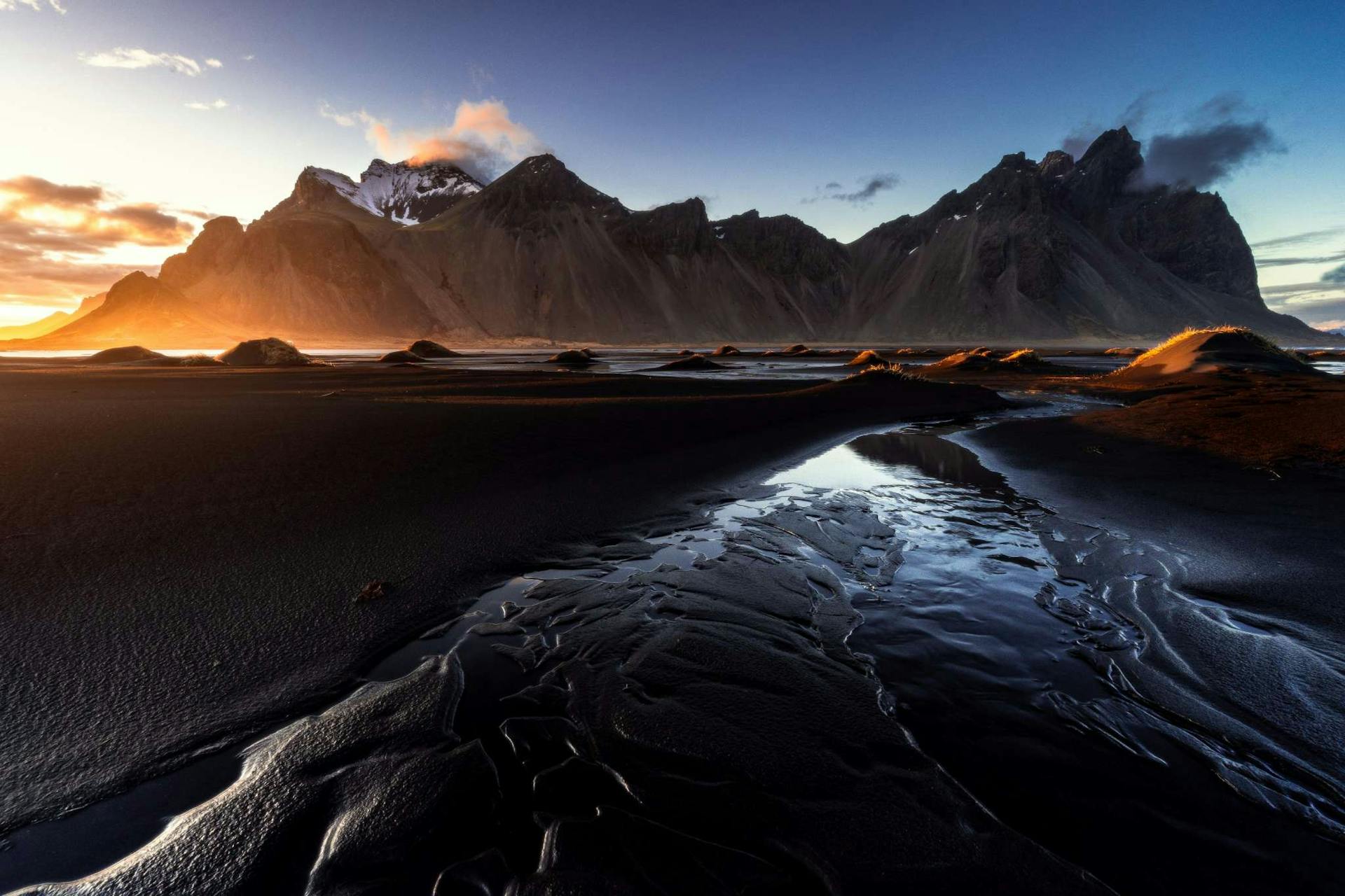 Stokksnes beach in Iceland at sunset
