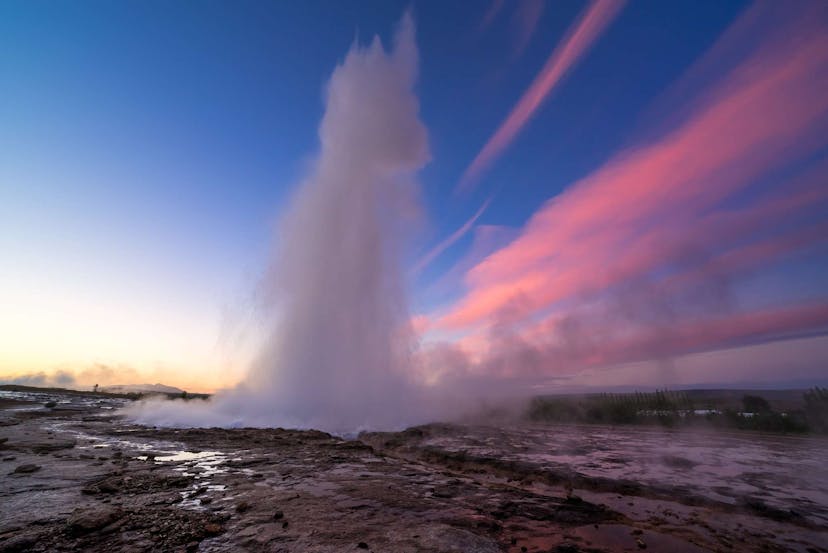 Geysir at sunset in Iceland