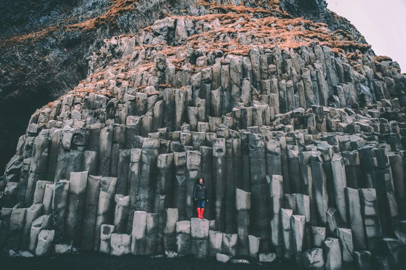 Black sand beach basalt columns