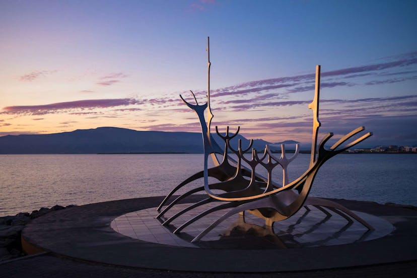 Sun Voyager at sunset, Reykjavík sculpture
