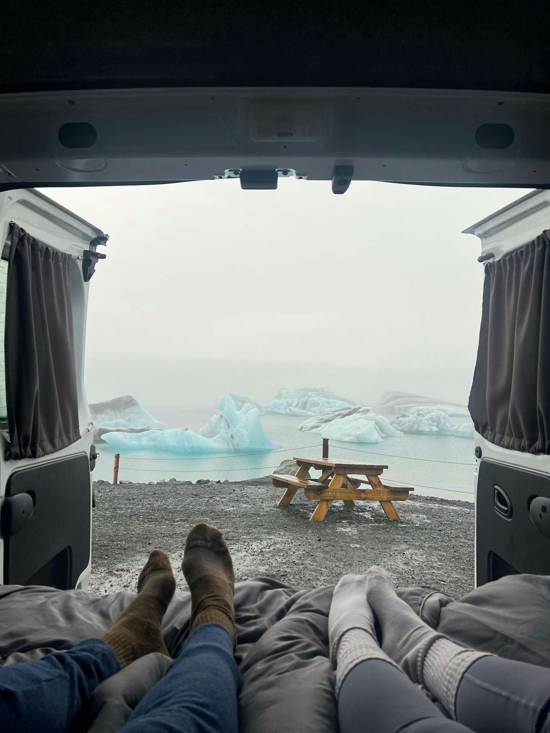 iceland campervan in glacier lagoon