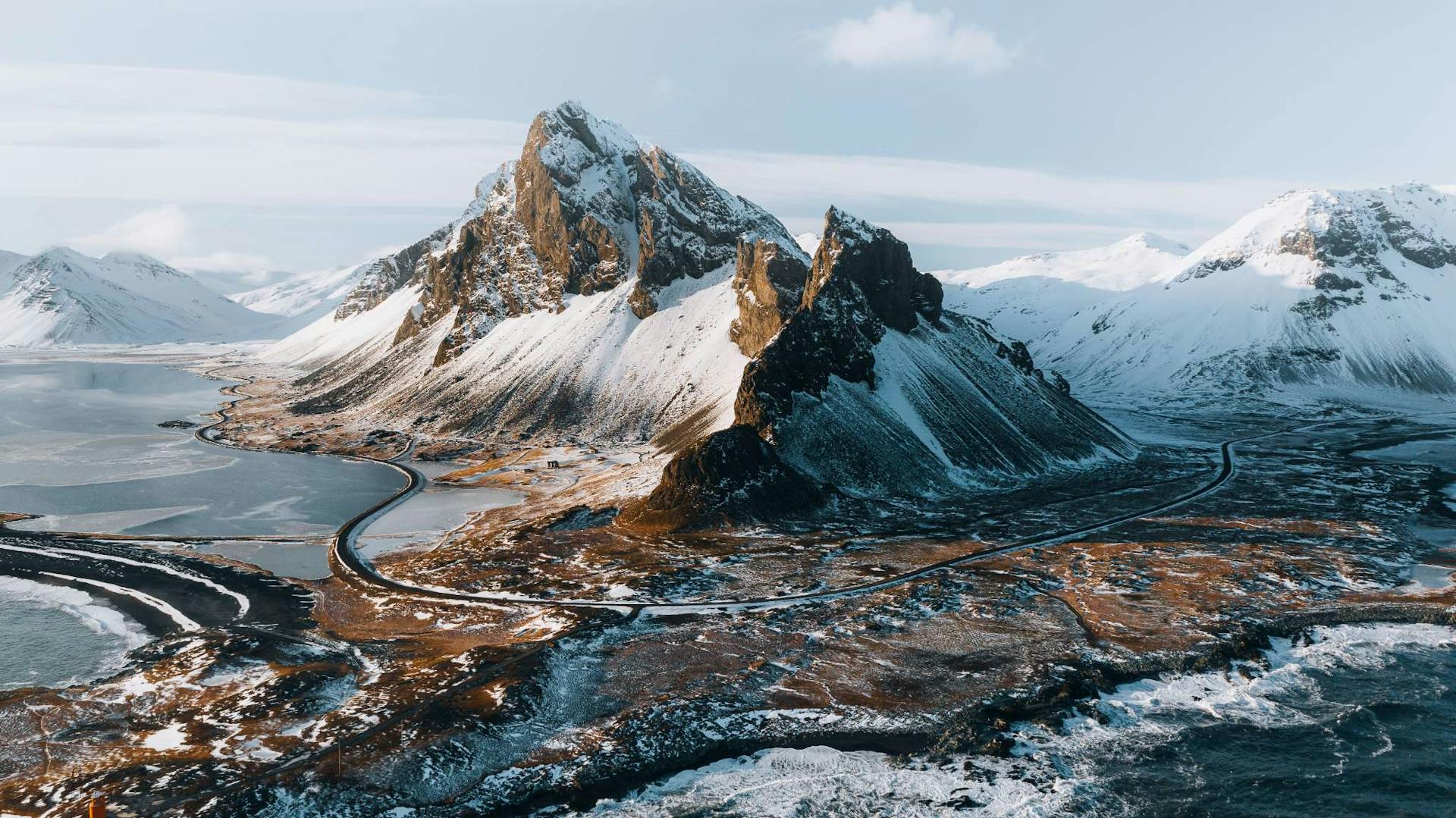 Iceland snow capped mountain