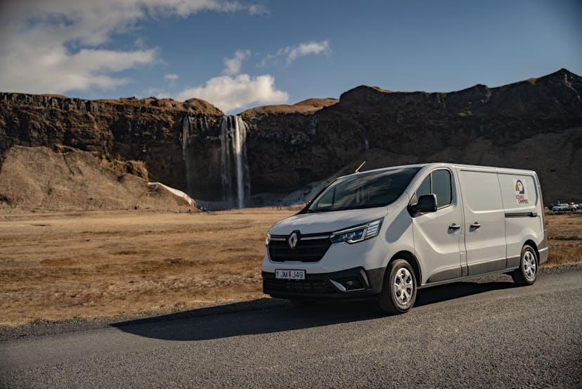 Iceland campervan by Seljalandsfoss waterfall