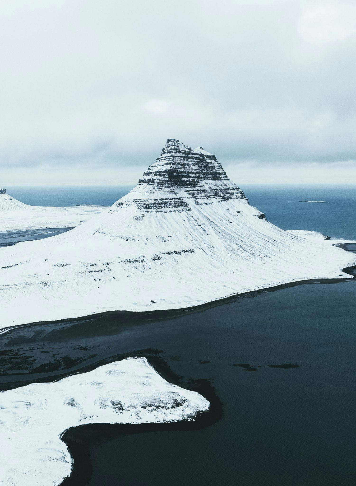 Kirkjufell mountain, snow, winter, iceland