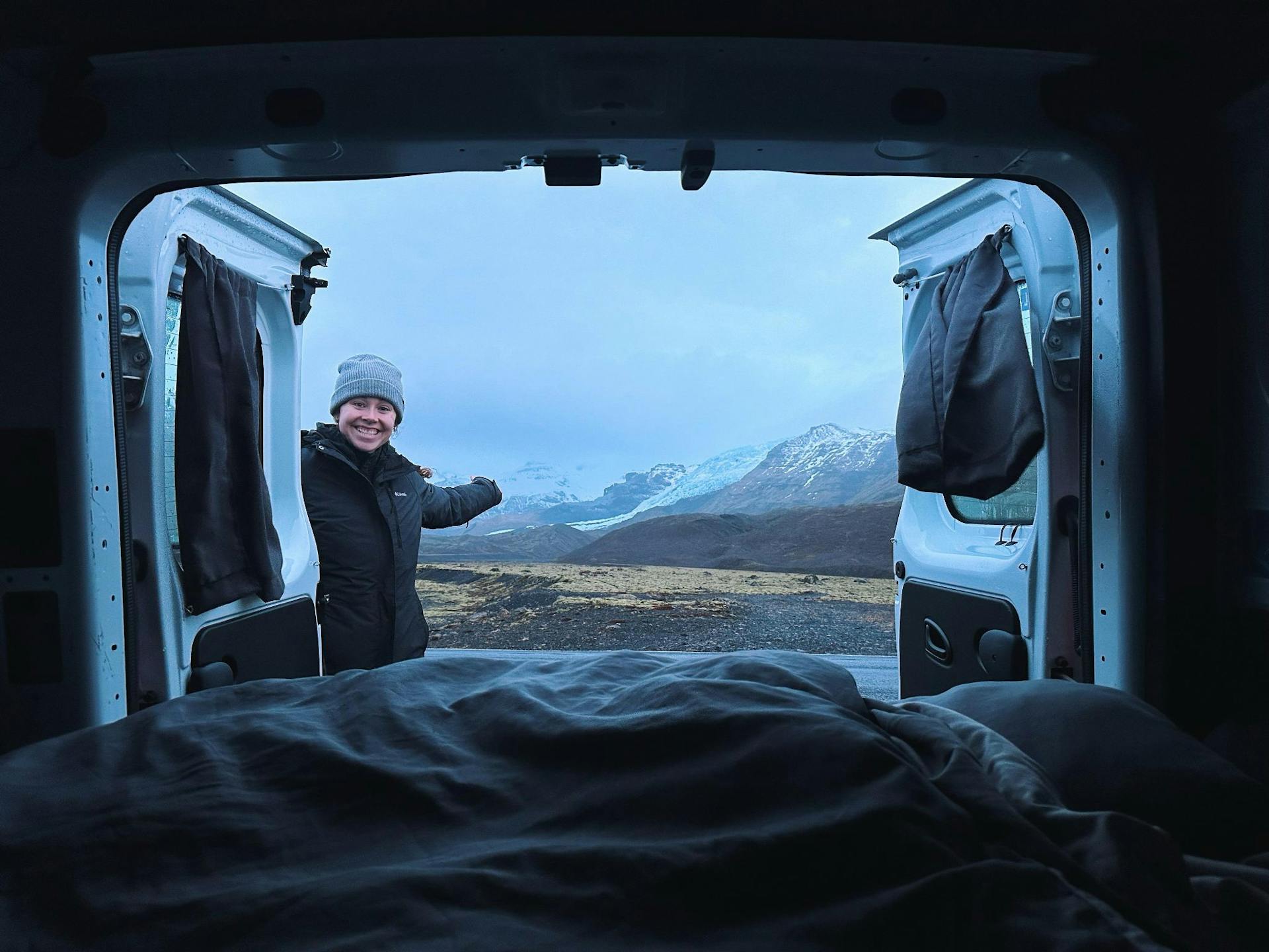 View from outside of campervan in Iceland