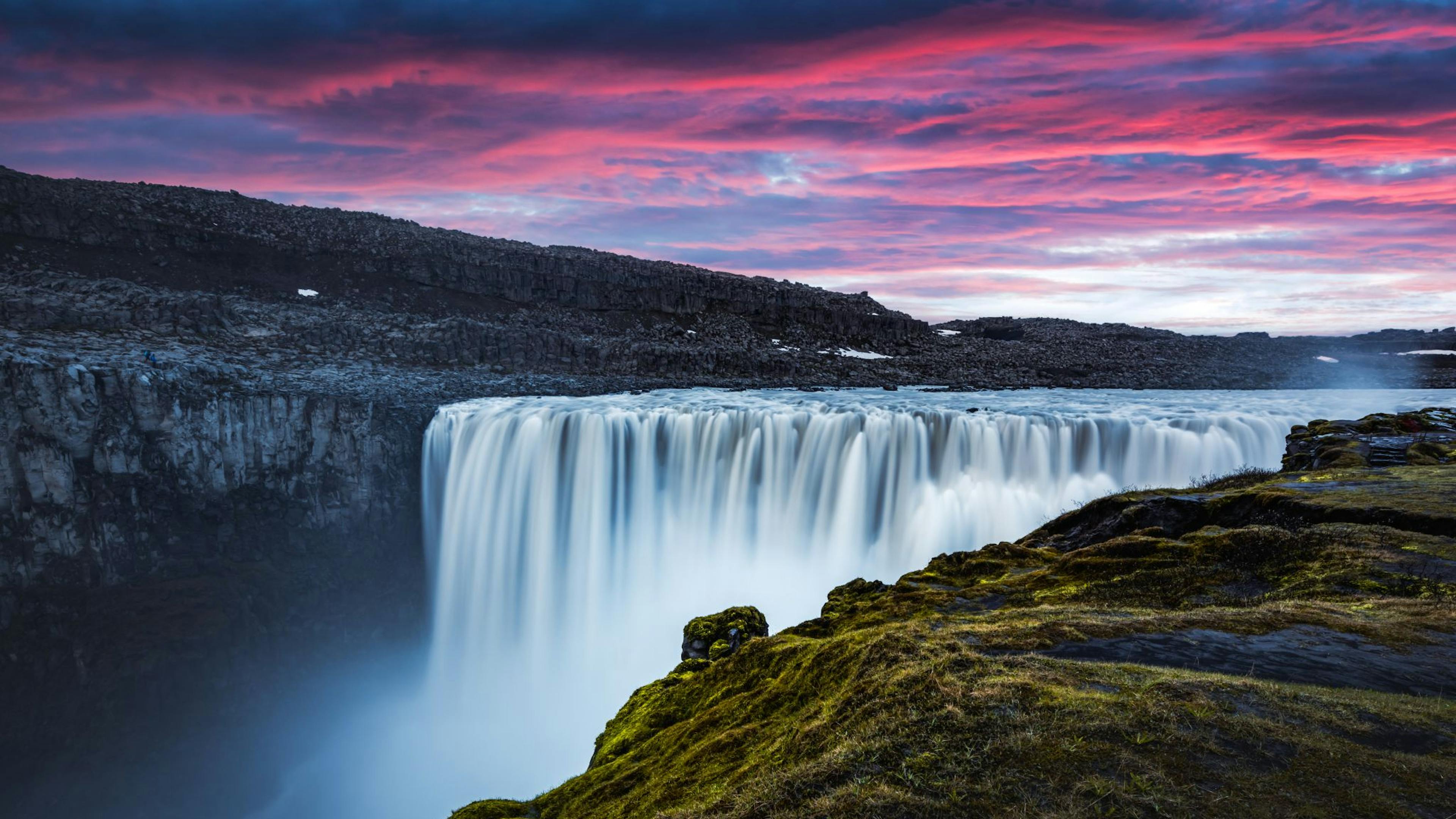 Waterfall in Iceland at sunset