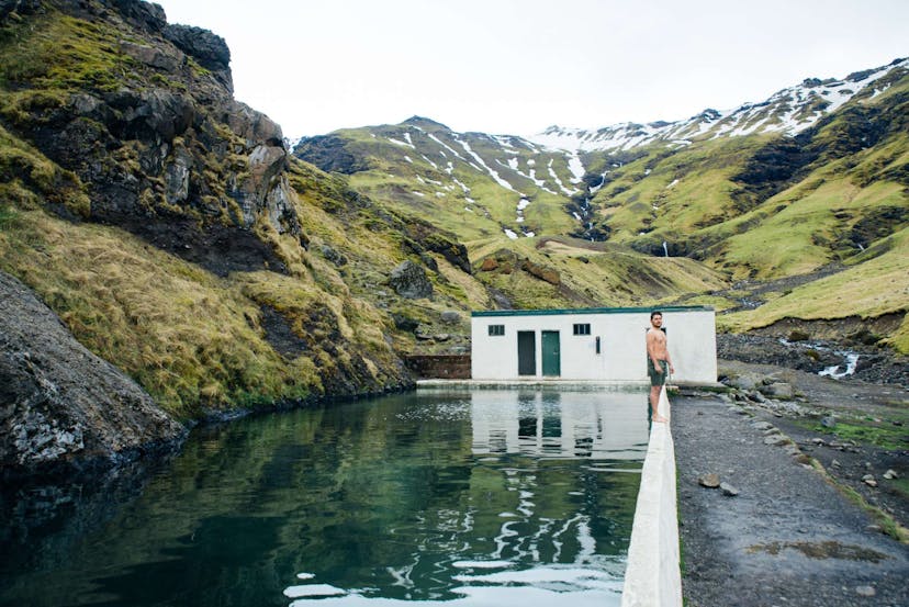 Man in Seljavallalaug, Iceland