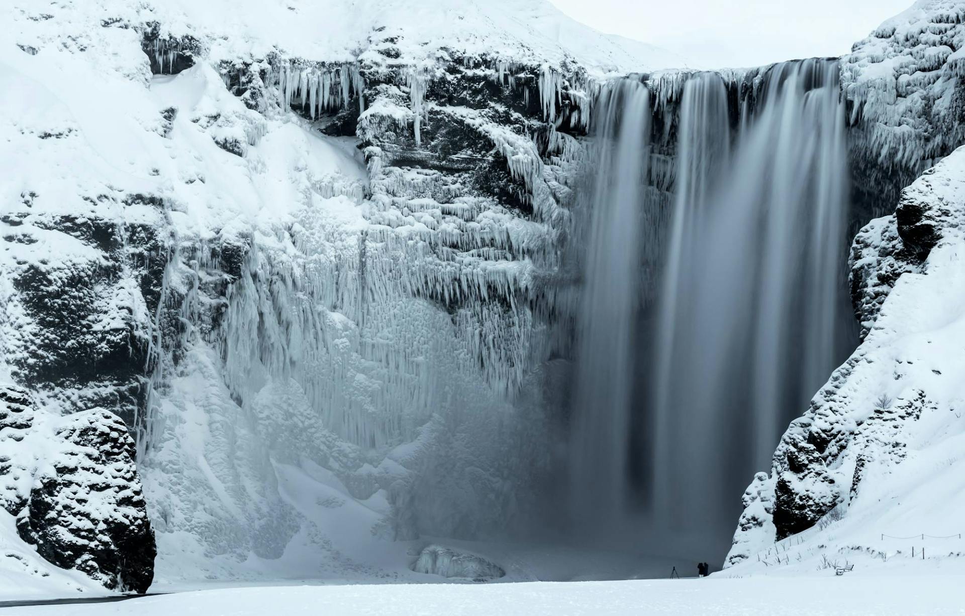 skogafoss waterfall during winter