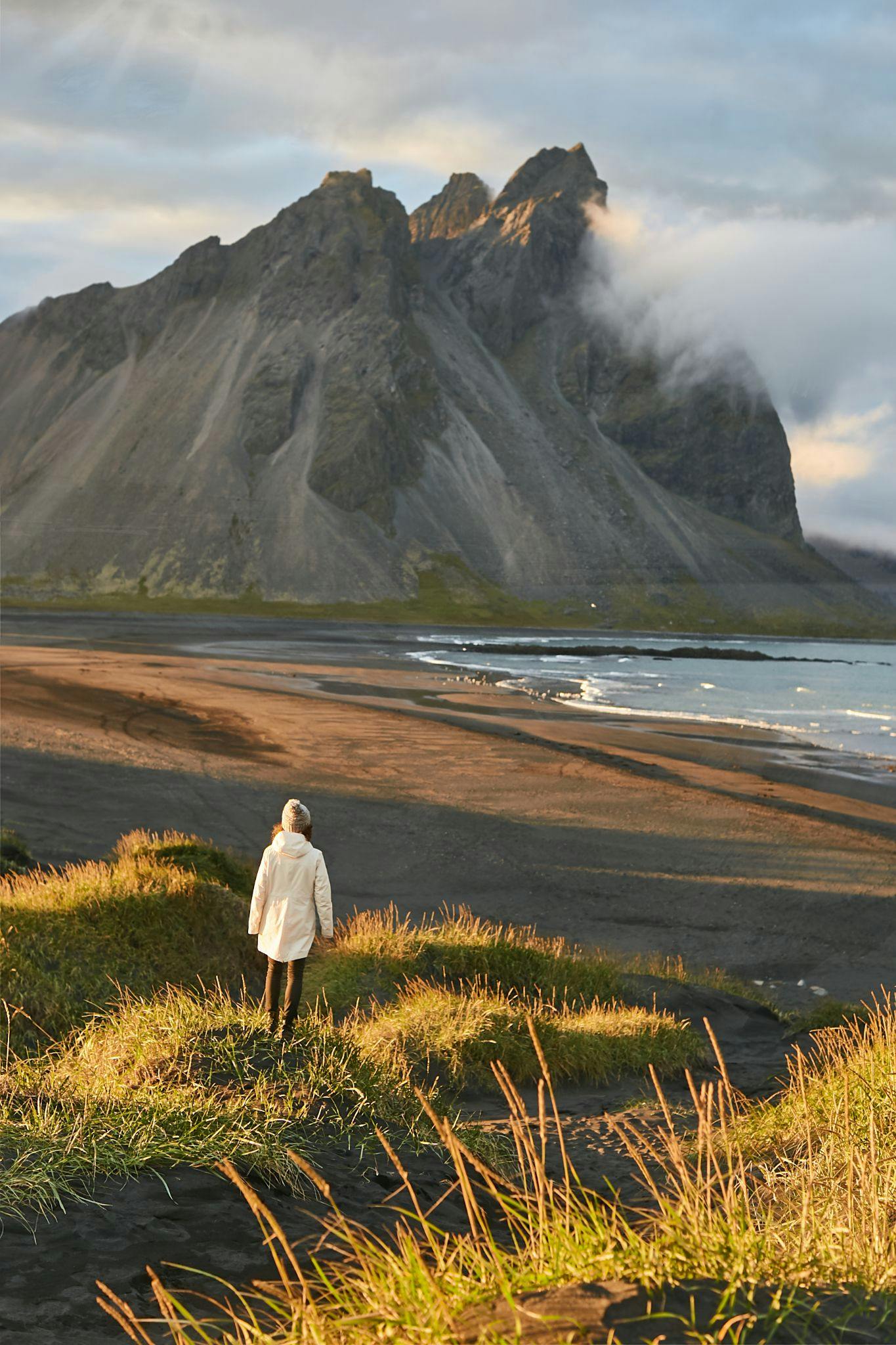 Woman at Stokksnes beach, Iceland